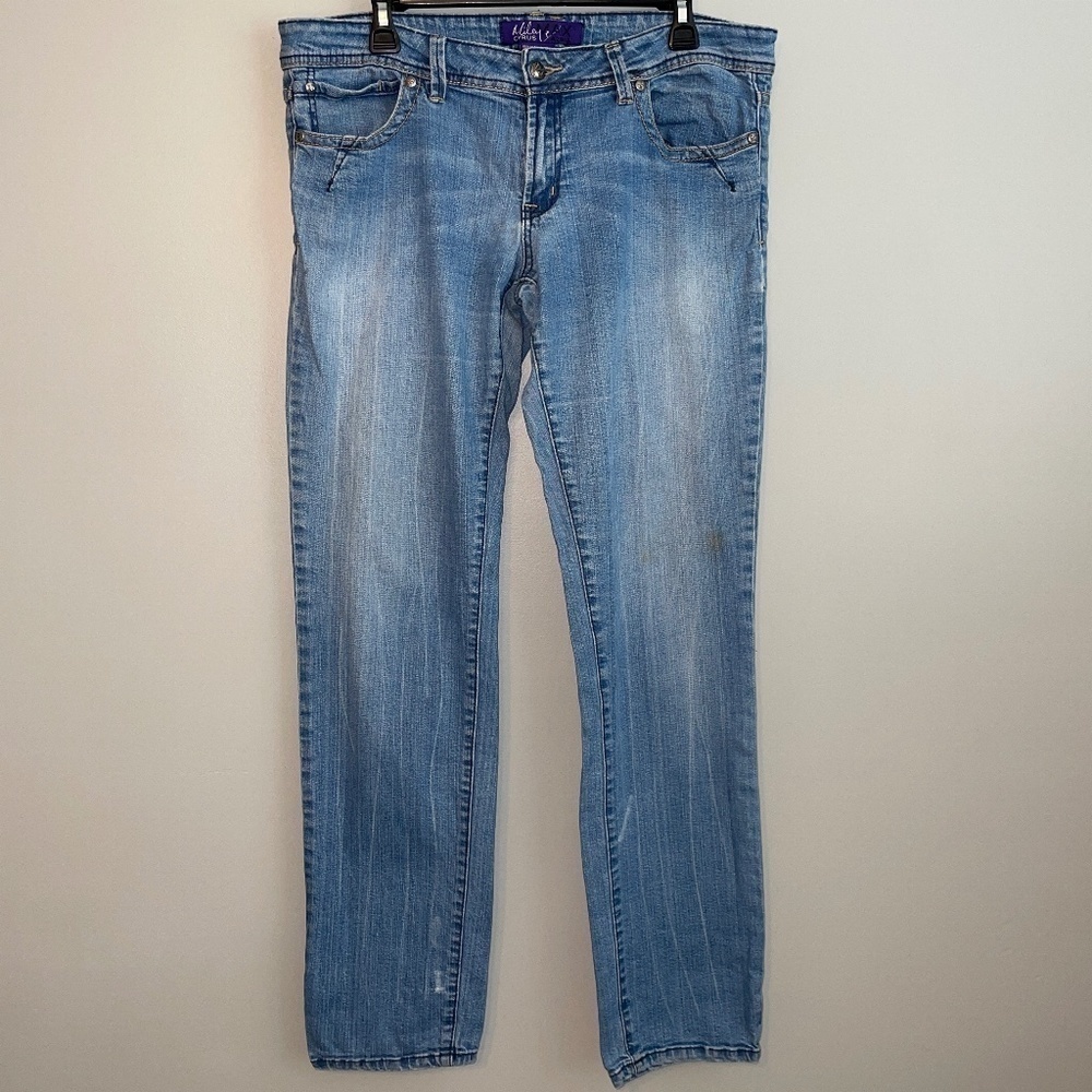 Miley Cyrus x Max Azria Distressed Raked Straight Leg Denim Jeans Sz 17 Juniors